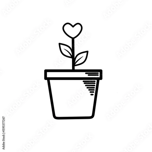 Fototapeta Pot plant outline icon with linear style . Plant in pot simple line vector icon for mobile concept and web design. Single potter plan.