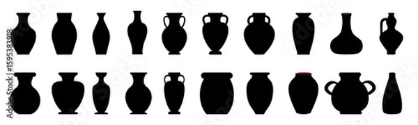 Fototapeta vase silhouette set, vase vector collection, diverse vase designs, ancient, ceramic, potter, amphora, . Ideal for interior design, art decor, elegant visuals
