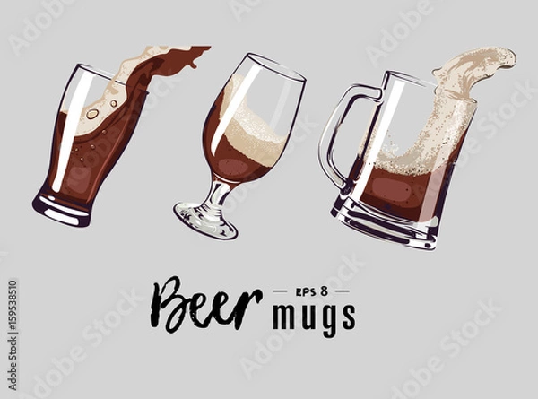 Obraz beer mugs set vector