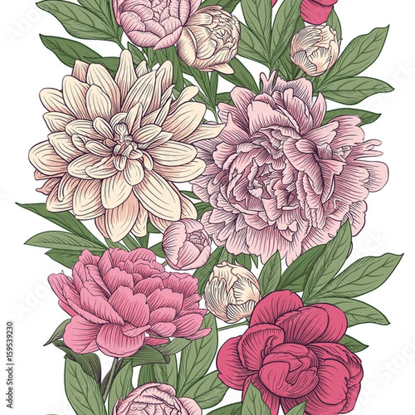 Obraz peony colorful vector seamless border