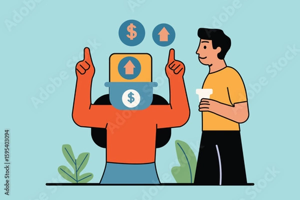 Fototapeta Individuals celebrating financial success and upward trends in income, highlighting smart investment and wealth management.