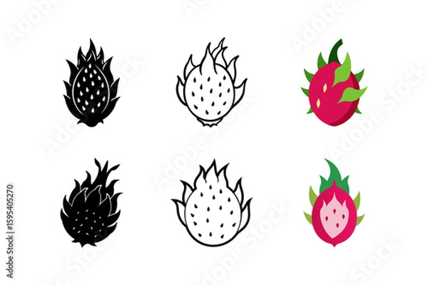 Obraz Set of Dragon fruits silhouette vector ,line art illustration