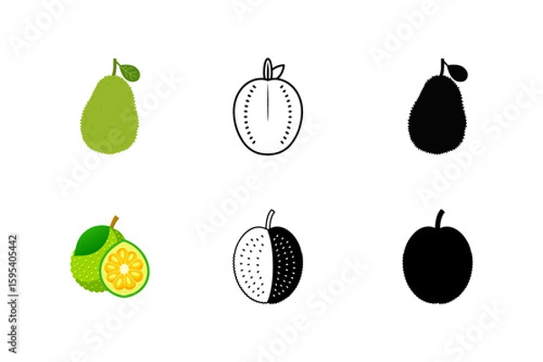 Obraz Set of Jackfruits silhouette vector ,line art illustration 