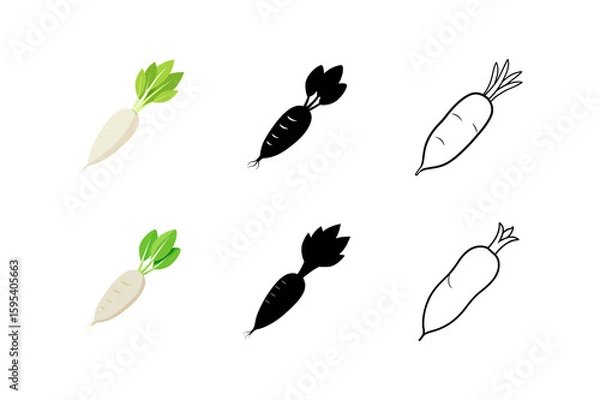 Obraz Set of Radish silhouette vector line art illustration