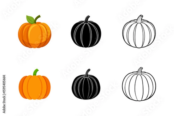 Obraz Set of pumpkin silhouette vector outline drawing illustration