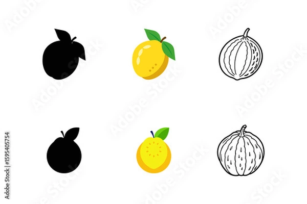 Obraz Set of lemon silhouette vector line art illustration
