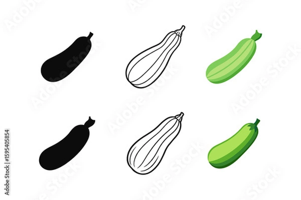 Obraz Set of zucchini silhouette vector line art illustration
