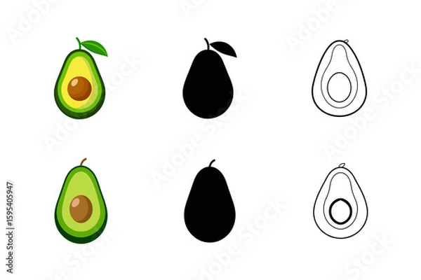 Obraz Set of avocado silhouette vector outline drawing illustration 