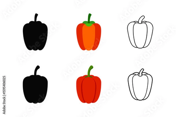 Obraz Set of bell pepper silhouette vector line art illustration