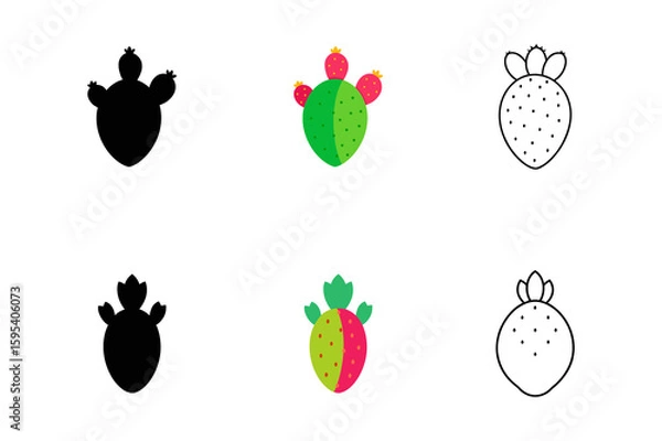 Obraz Set of Cactus Pear silhouette vector line art illustration
