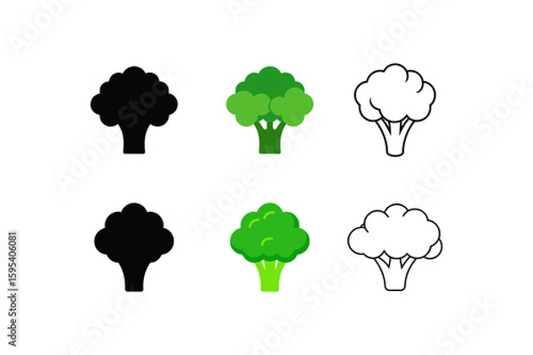 Obraz Set of broccoli silhouette vector line art illustration 