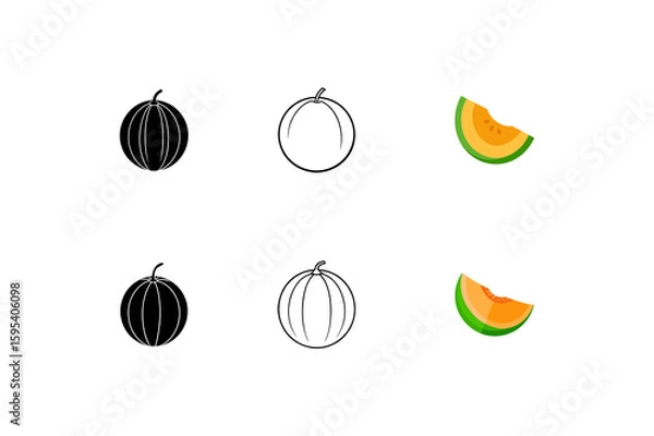 Obraz set of cantaloupe slice vector illustration on white cantaloupe silhouette line art illustration