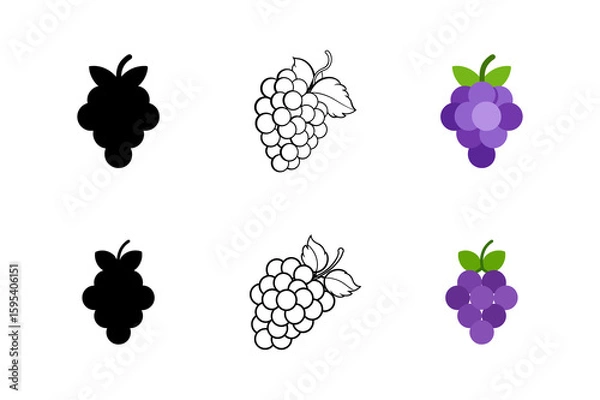 Obraz set of grapes vector silhouette line art illustration