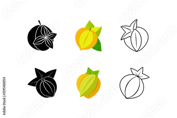 Obraz set of carambola silhouette vector line art illustration 