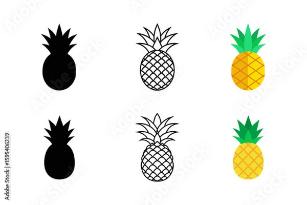 Obraz Set of Pineapple silhouette vector line drawing illustration.