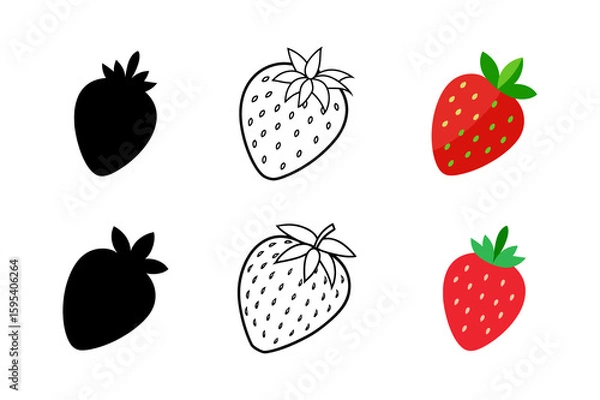 Obraz Set of Strawberry silhouette vector line drawing illustration.