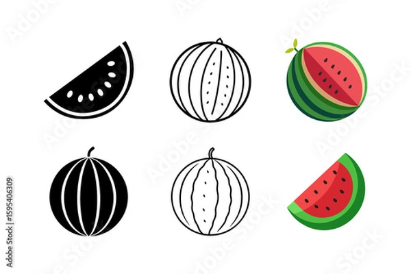 Obraz Set of Watermelon silhouette vector line art illustration