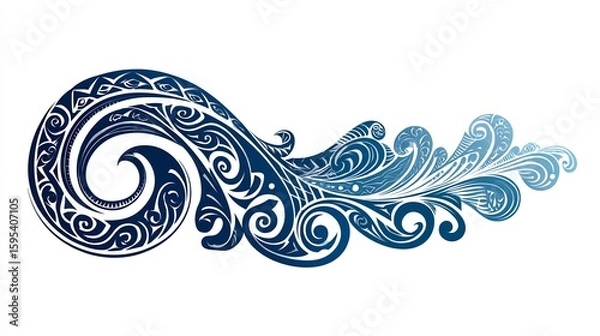 Fototapeta Intricate tribal wave design with blue gradient suitable for tattoo or background
