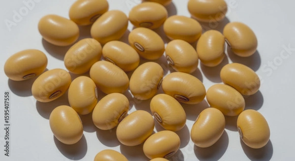 Obraz Pile of soybeans on a white surface under bright light.