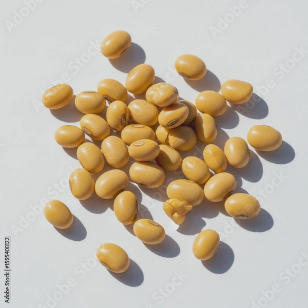 Obraz Pile of tan colored beans on a white surface with shadows.