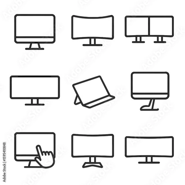 Fototapeta Monitor ergonomic computer icons stand gaming dual vector display screen touchscreen icon