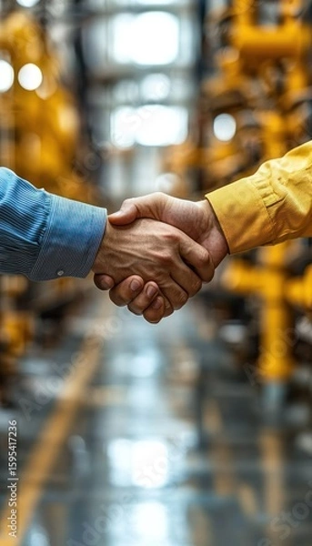 Obraz A Strong Partnership: Hands Clasped in Industrial Setting