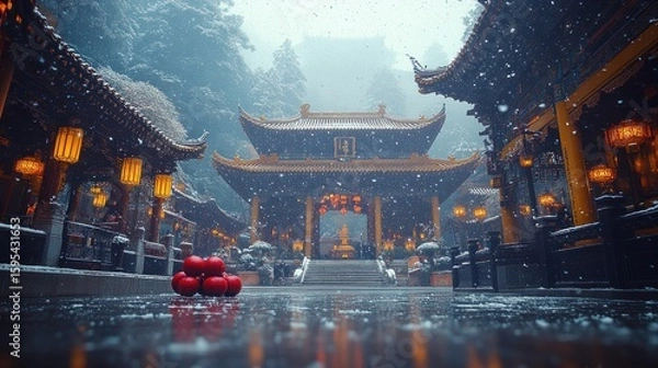 Obraz Snowy Temple Serenity: A Winter's Embrace in China