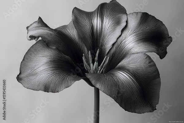 Obraz Monochrome Bloom: A study in grayscale of a single, dark flower against a neutral backdrop, highlighting its intricate texture and form.