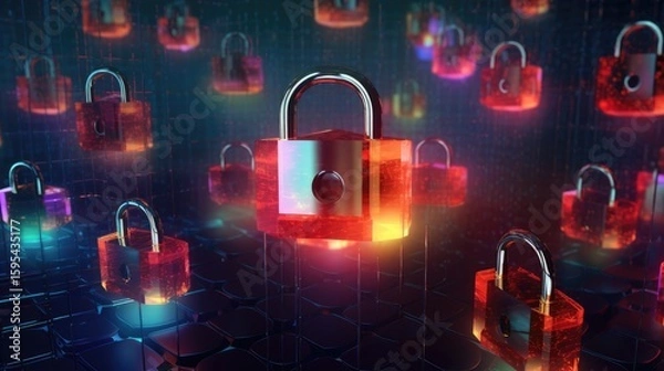 Fototapeta Futuristic Digital Padlock , Cybersecurity and Data Protection Concept

