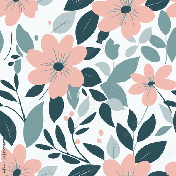 Fototapeta Seamless Boho Floral Pattern – Hand Drawn Botanical Flowers in Soft Pastel Colors.