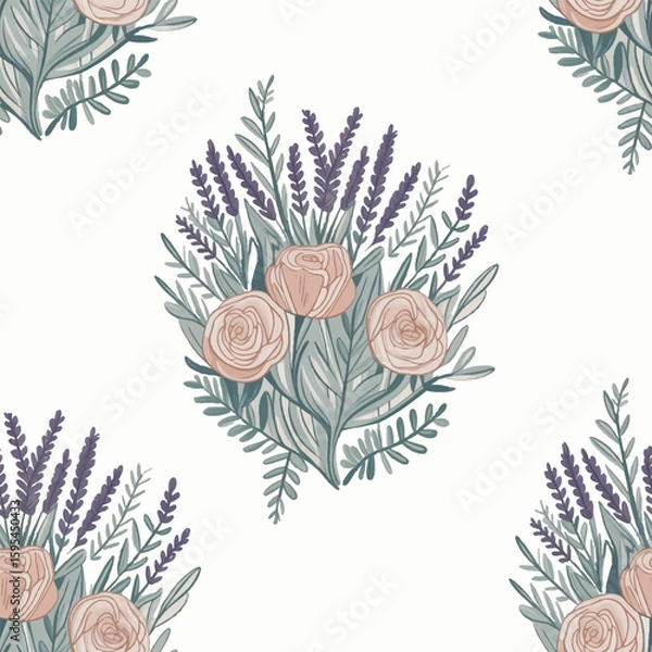 Fototapeta Seamless Boho Floral Pattern – Hand Drawn Botanical Flowers in Soft Pastel Colors.