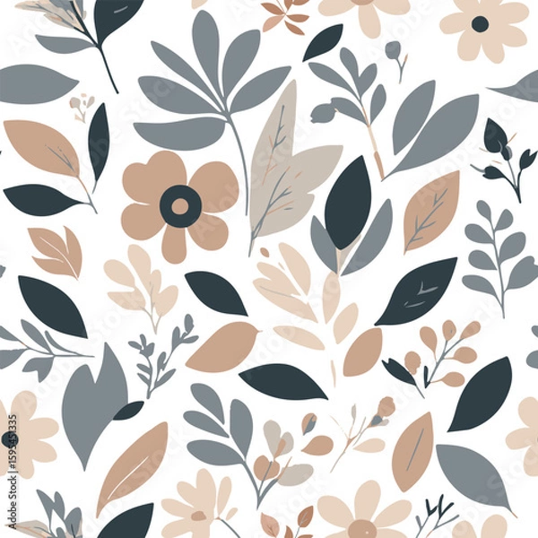 Fototapeta Seamless Boho Floral Pattern – Hand Drawn Botanical Flowers in Soft Pastel Colors.