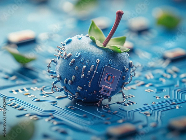 Fototapeta Futuristic Concept of a Technological Fruit With Embedded Electronics and Nature