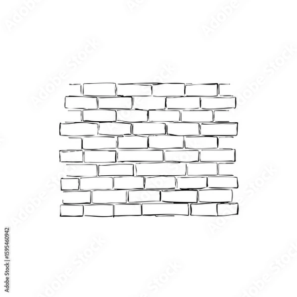 Fototapeta Simple line sketch of brick wall in black and white  