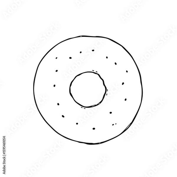 Fototapeta Simple line sketch of a bagel with holes and dots on the surface  