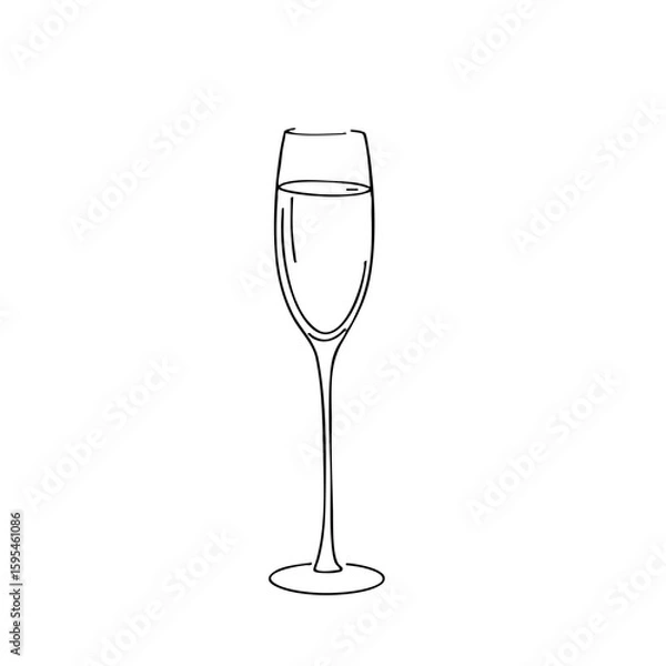 Fototapeta Simple line sketch of a champagne glass filled with sparkling drink  