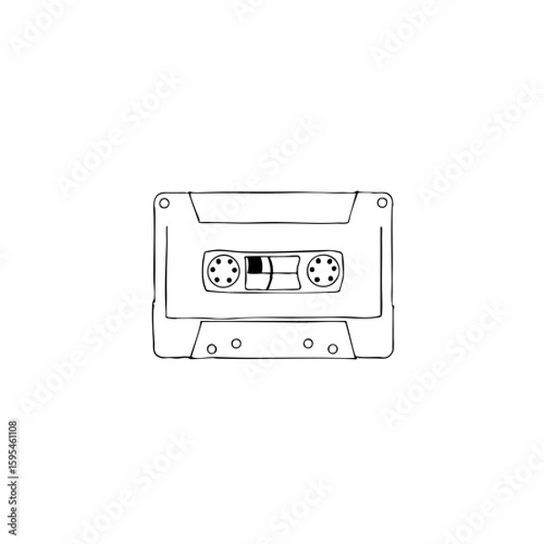 Fototapeta Simple line sketch of a cassette tape  