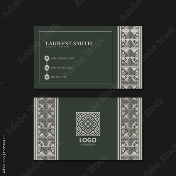 Fototapeta Modern Elegant Business Card with Geometric Patterns and Dark Green Background