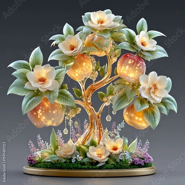 Fototapeta Artistic magical tree with radiant crystal fruits high resolution picture