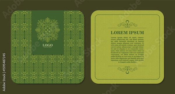 Fototapeta Ornate Green Pattern with Mandala Logo and Text Layout Design