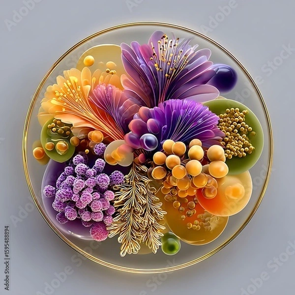 Fototapeta Artistic microbial cultures viewed from above high resolution picture