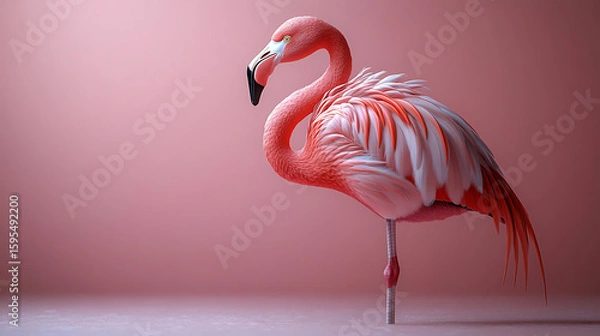 Fototapeta Elegant Flamingo on Pink Background - Minimalist Bird Photography