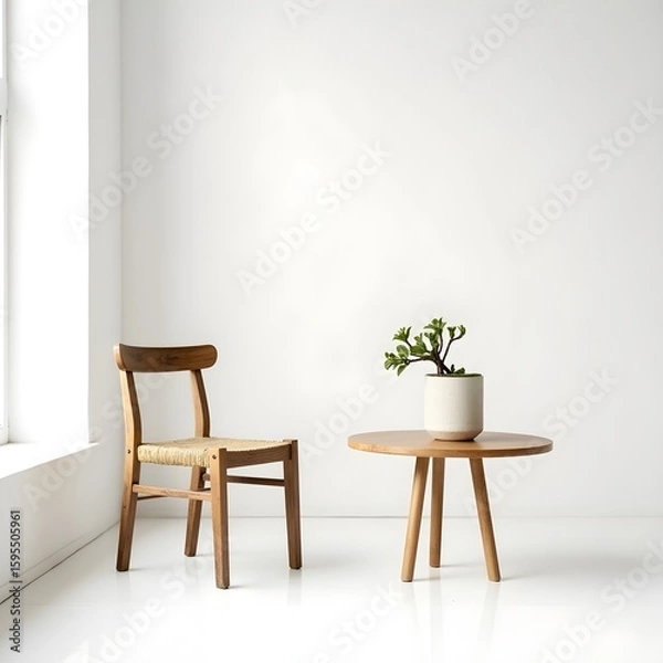 Fototapeta wooden chair and table for relaxation 