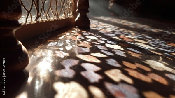 Obraz Beautiful Sunlight Casting Intricate Shadows on Wooden Surface