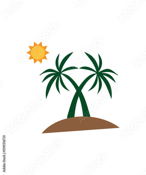 Obraz Palm Tree With Sunset at The Beach logo. Sunset and Palm Tree Logo. Palm tree summer logo, Vector illustration