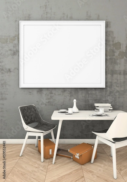 Fototapeta mock up of the poster in a frame on the wall with plaster in a modern interior. 3D visualization