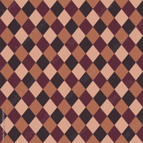 Fototapeta Seamless geometric pattern creating a checkered effect with brown and beige rhombuses