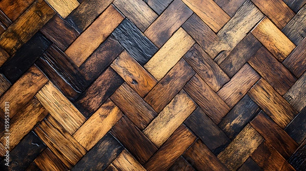 Obraz Herringbone Pattern Dark Brown Wood Flooring Texture