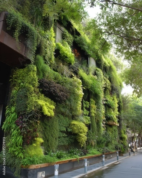 Obraz Lush Vertical Garden on Urban Building Facade in Daylight