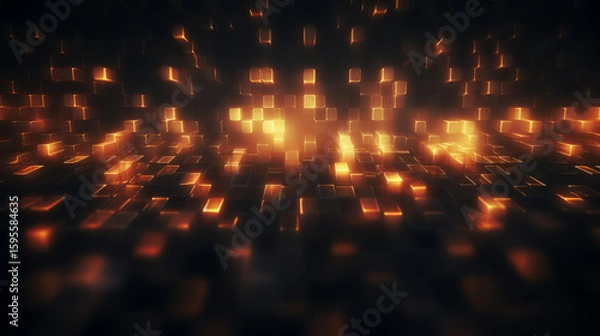 Obraz Abstract Glowing Cubes in Futuristic Grid
